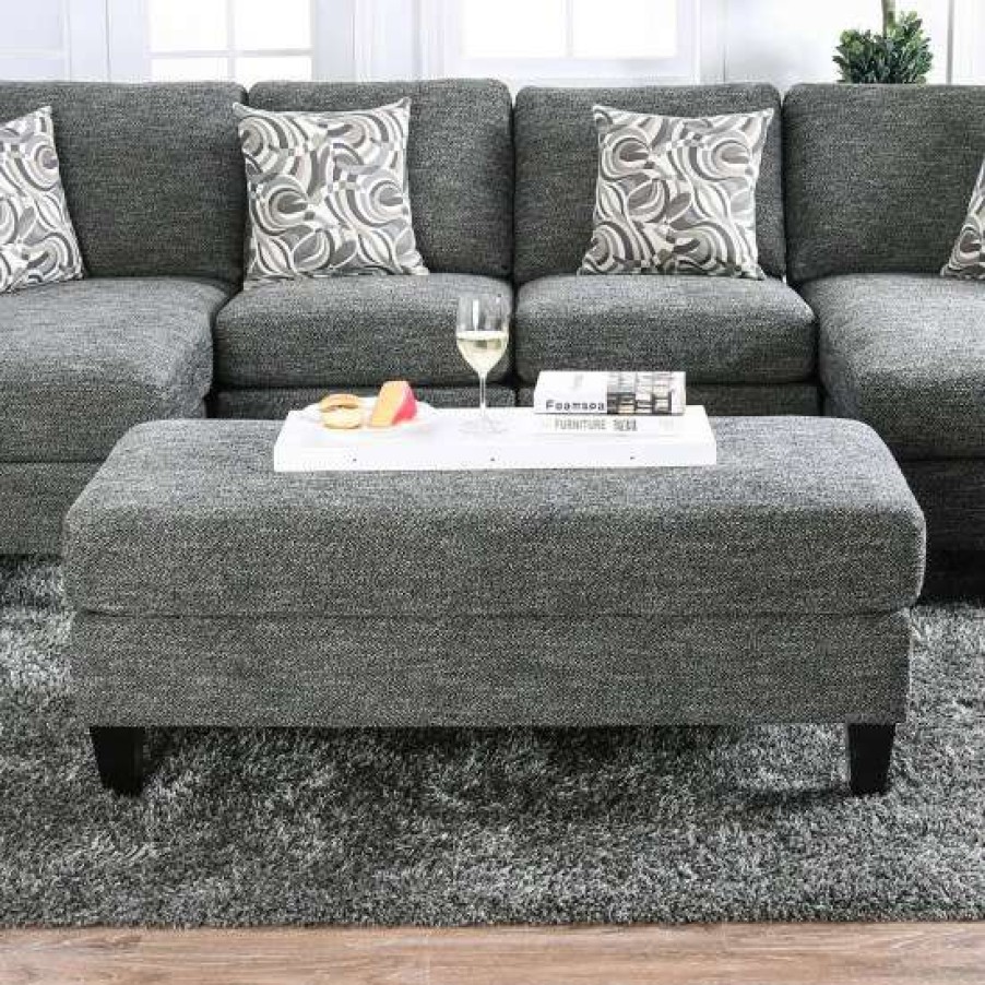 Furniture * | Budget Simple Relax Chenille Ottoman With Tappered Feet In Gray Finish