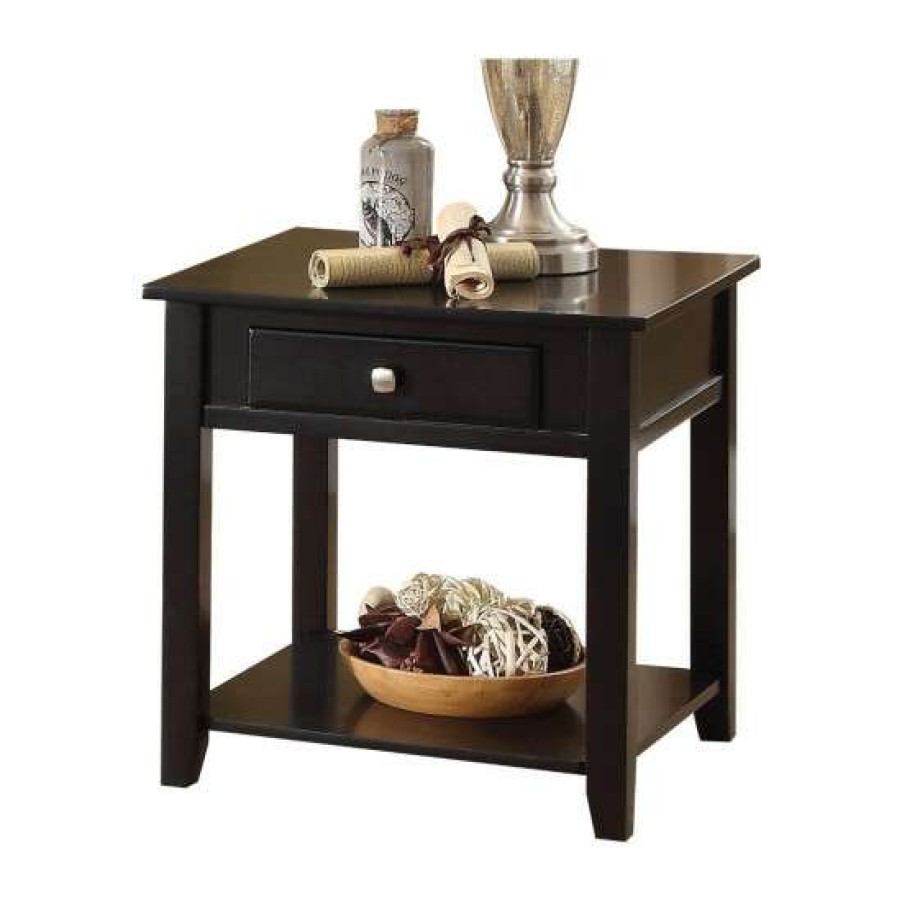 Furniture * | Promo Simple Relax Wooden End Table With Bottom Shelf In Black