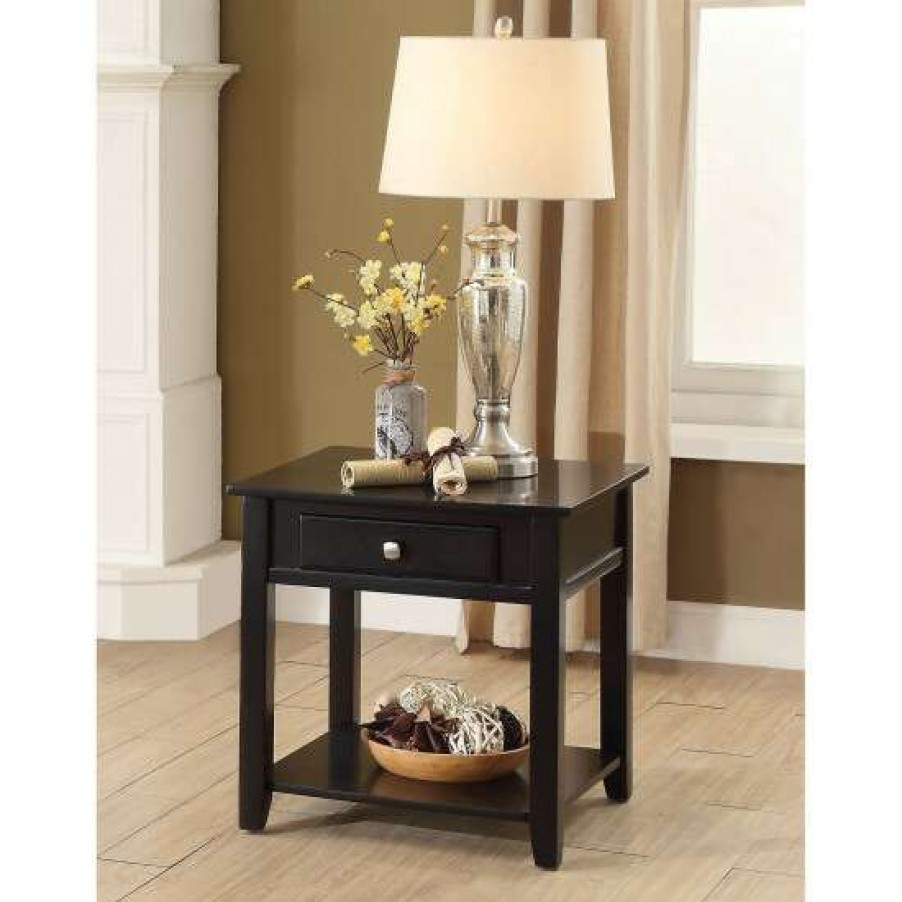 Furniture * | Promo Simple Relax Wooden End Table With Bottom Shelf In Black