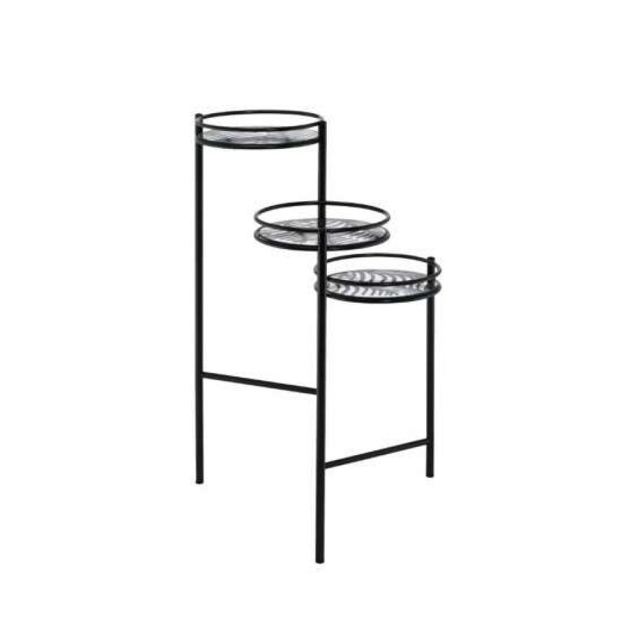 Garden & Patio * | Wholesale Simple Relax Metal Plant Stand With 3 Open Compartments In Black