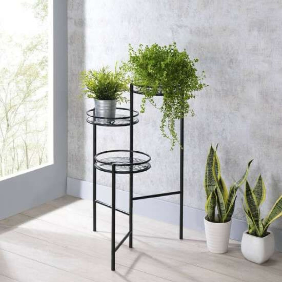 Garden & Patio * | Wholesale Simple Relax Metal Plant Stand With 3 Open Compartments In Black