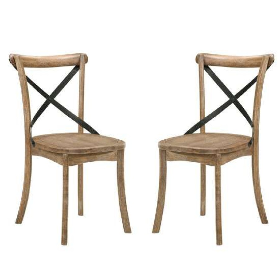 Furniture * | Hot Sale Simple Relax Set Of 2 Side Chairs With X-Shape Back In Rustic Oak