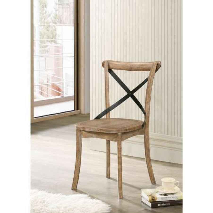 Furniture * | Hot Sale Simple Relax Set Of 2 Side Chairs With X-Shape Back In Rustic Oak