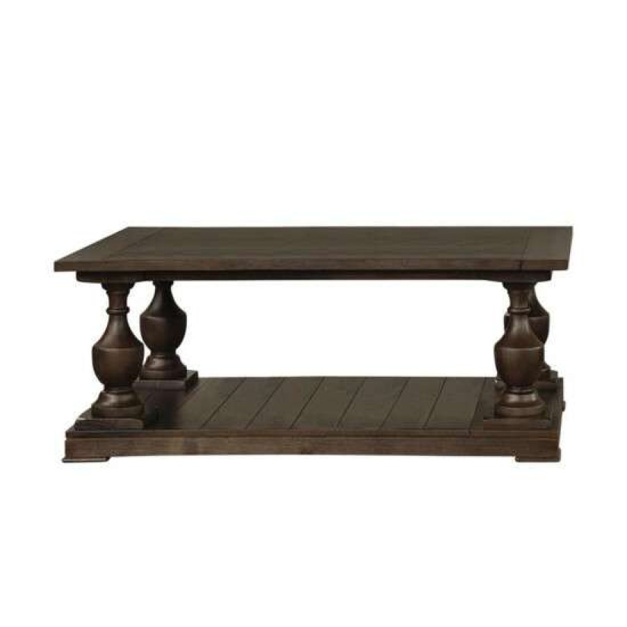 Furniture * | Best Sale Simple Relax 1 Shelf Wood Coffee Table With Turned Legs In Coffee Finish