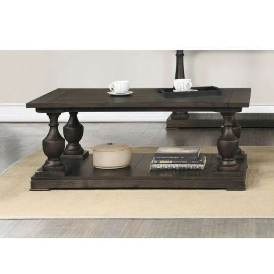 Furniture * | Best Sale Simple Relax 1 Shelf Wood Coffee Table With Turned Legs In Coffee Finish