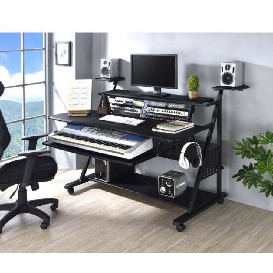 Furniture * | Coupon Simple Relax Rectangular Music Desk With1 Keyboard Tray And Earphone Rack