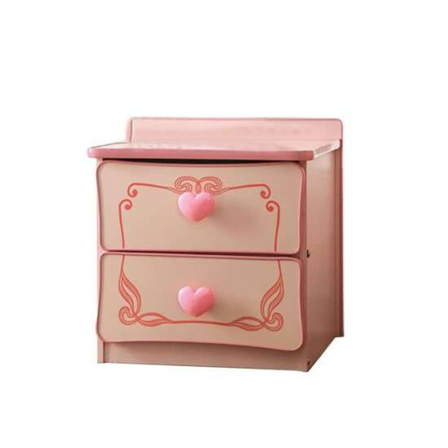 Furniture * | Top 10 Simple Relax Wooden 2 Drawers Nightstand In Pink