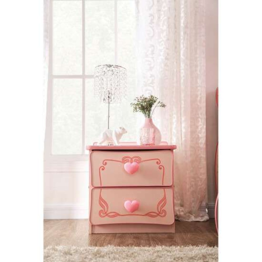 Furniture * | Top 10 Simple Relax Wooden 2 Drawers Nightstand In Pink