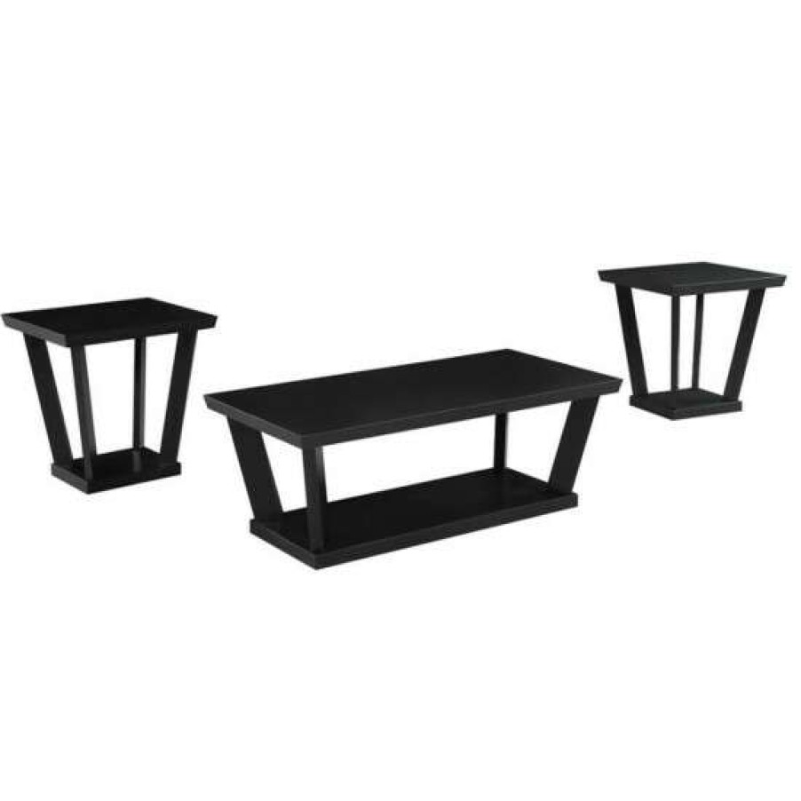 Furniture * | Buy Simple Relax 3 Piece Table Set With Open Shelf In Black Finish