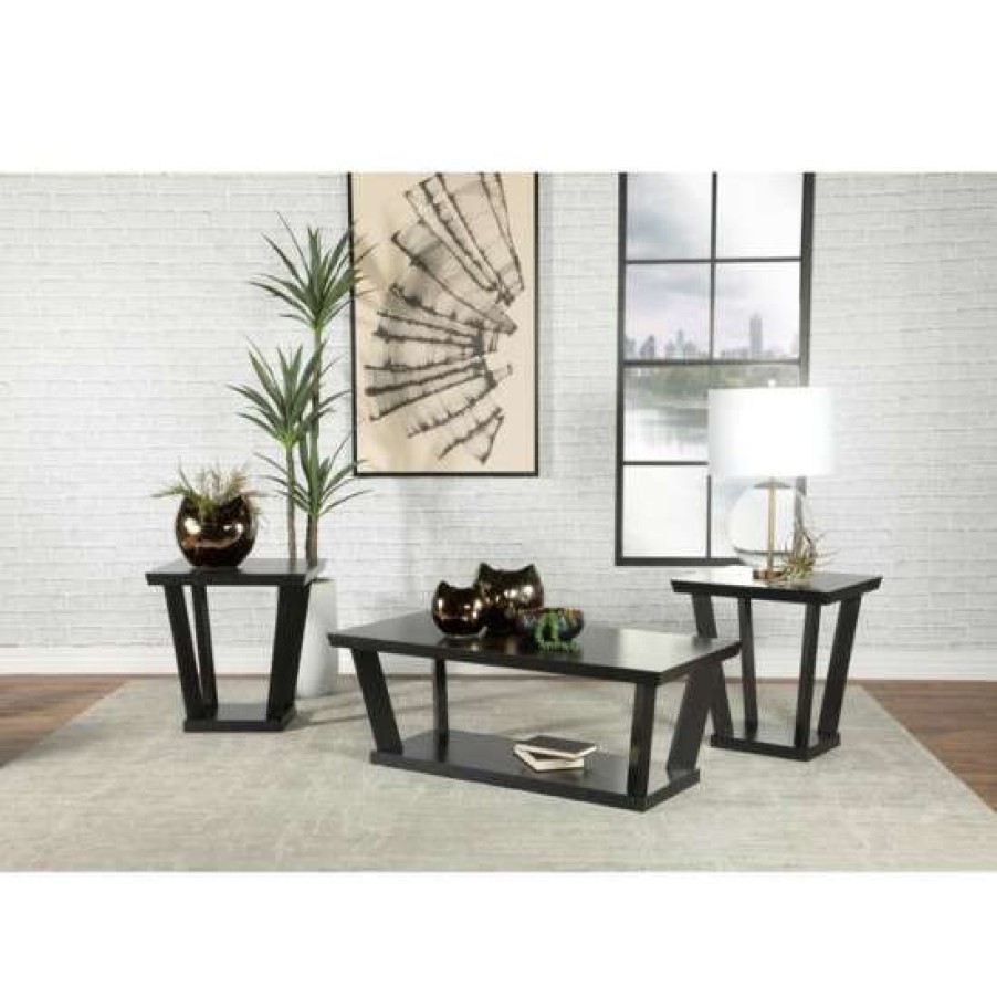 Furniture * | Buy Simple Relax 3 Piece Table Set With Open Shelf In Black Finish