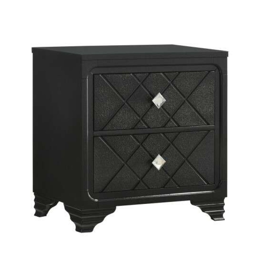 Furniture * | Outlet Simple Relax 2 Drawers Wood Nightstand In Black Finish