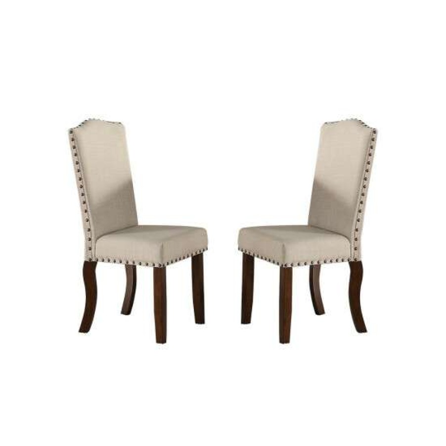 Furniture * | Best Sale Simple Relax Upholstered Cream Cushion Dinner Chairs, Cherry Brown(Set Of 2)