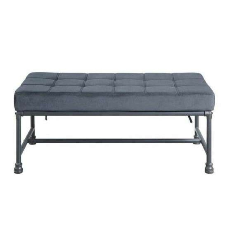 Furniture * | Best Deal Simple Relax Metal Frame Bench In Gray Velvet And Sandy Gray