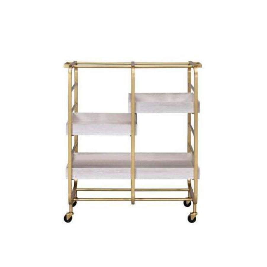 Kitchen & Dining * | New Simple Relax Wood Serving Cart With 2 Shelves In Gold And White-Washed