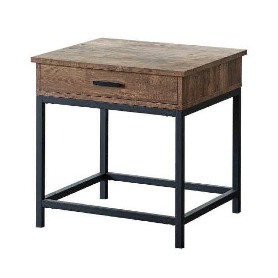 Furniture * | Hot Sale Simple Relax 1 Drawer Wood End Table In Brown Oak And Sandy Black