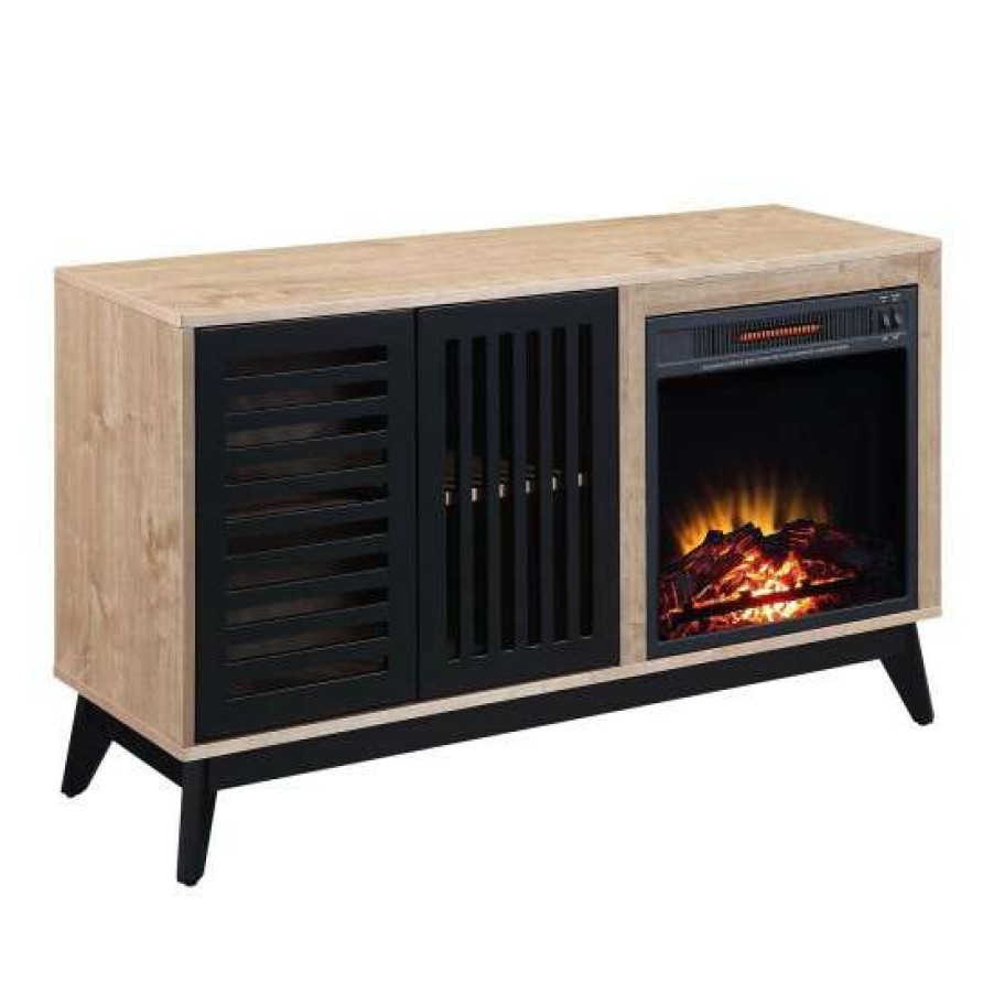 Garden & Patio * | Cheap Simple Relax 2 Doors Electric Fireplace With Infrared Heater In Oak And Espresso