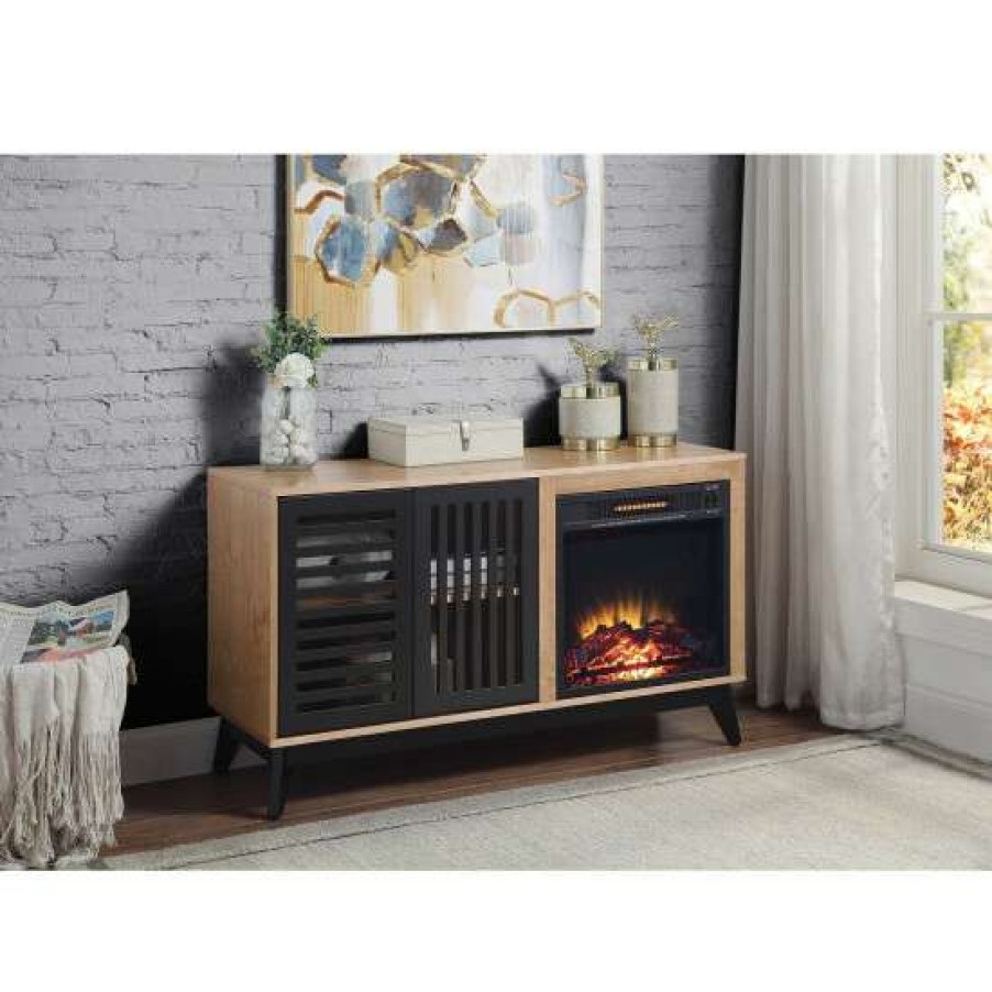 Garden & Patio * | Cheap Simple Relax 2 Doors Electric Fireplace With Infrared Heater In Oak And Espresso