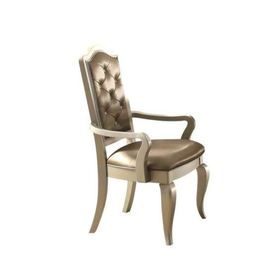 Furniture * | Best Sale Simple Relax Set Of 2 Leatherette Dining Chairs In Champagne