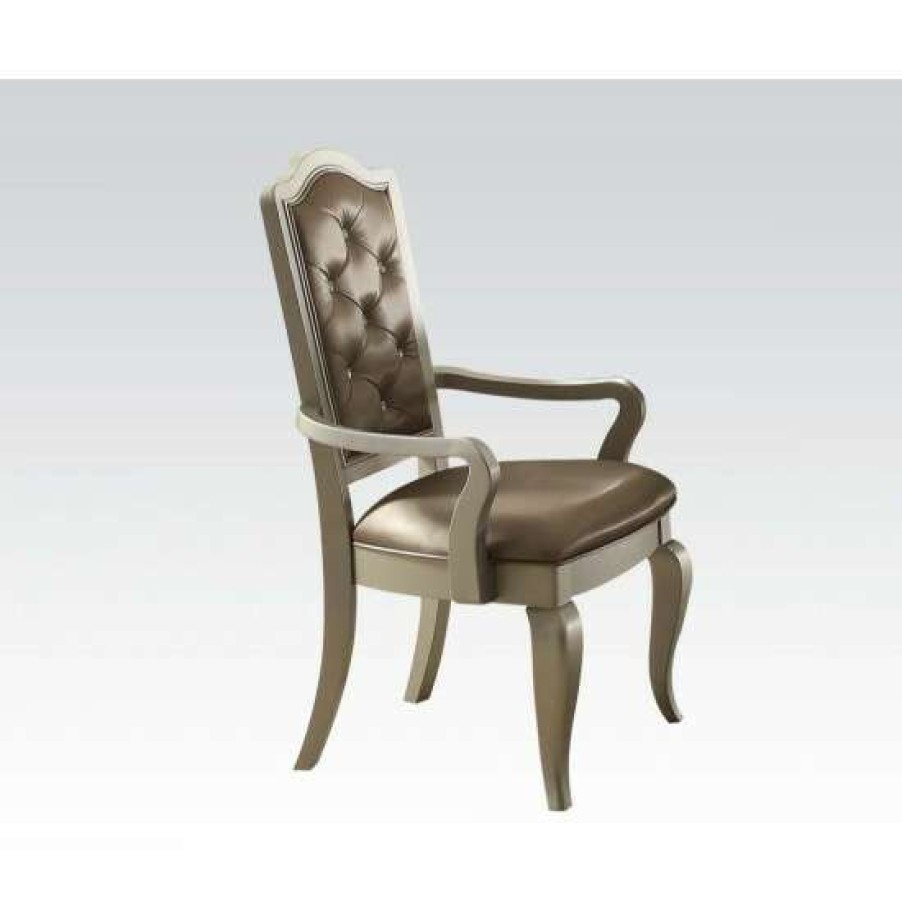 Furniture * | Best Sale Simple Relax Set Of 2 Leatherette Dining Chairs In Champagne