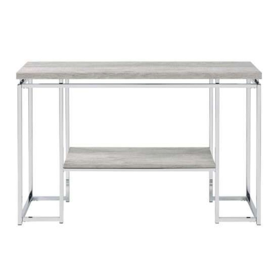 Furniture * | Best Pirce Simple Relax Sofa Table With Metal Sled Base In Natural Oak And Chrome