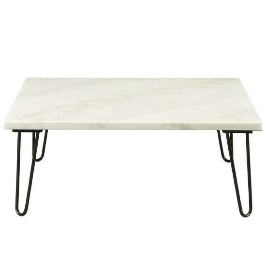 Furniture * | Promo Simple Relax Square Marble Coffee Table In White And Black Finish