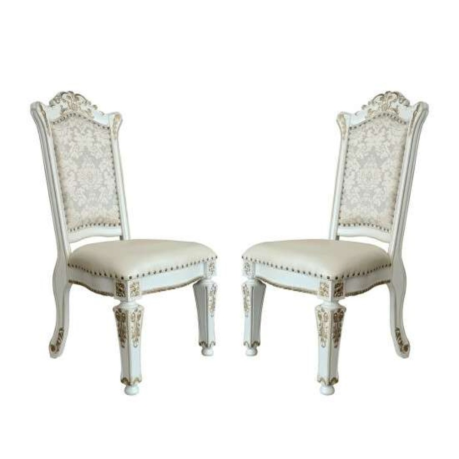 Furniture * | Cheapest Simple Relax Set Of 2 Upholstered Armless Side Chair In Antique Pearl Finish