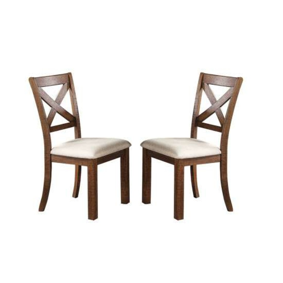 Furniture * | Best Reviews Of Simple Relax White Fabric Upholstery Wood Side Chairs, Brown