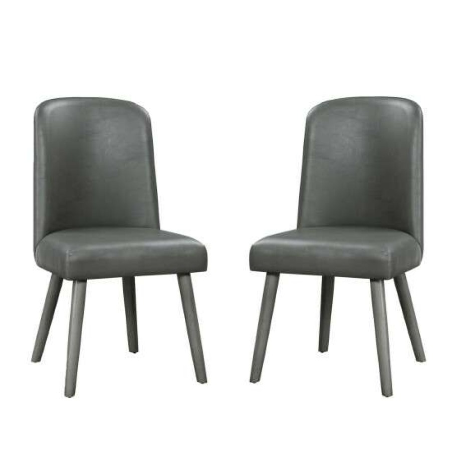 Furniture * | Best Pirce Simple Relax Set Of 2 Pu Upholstered Side Chair In Gray And Gray Oak Finish