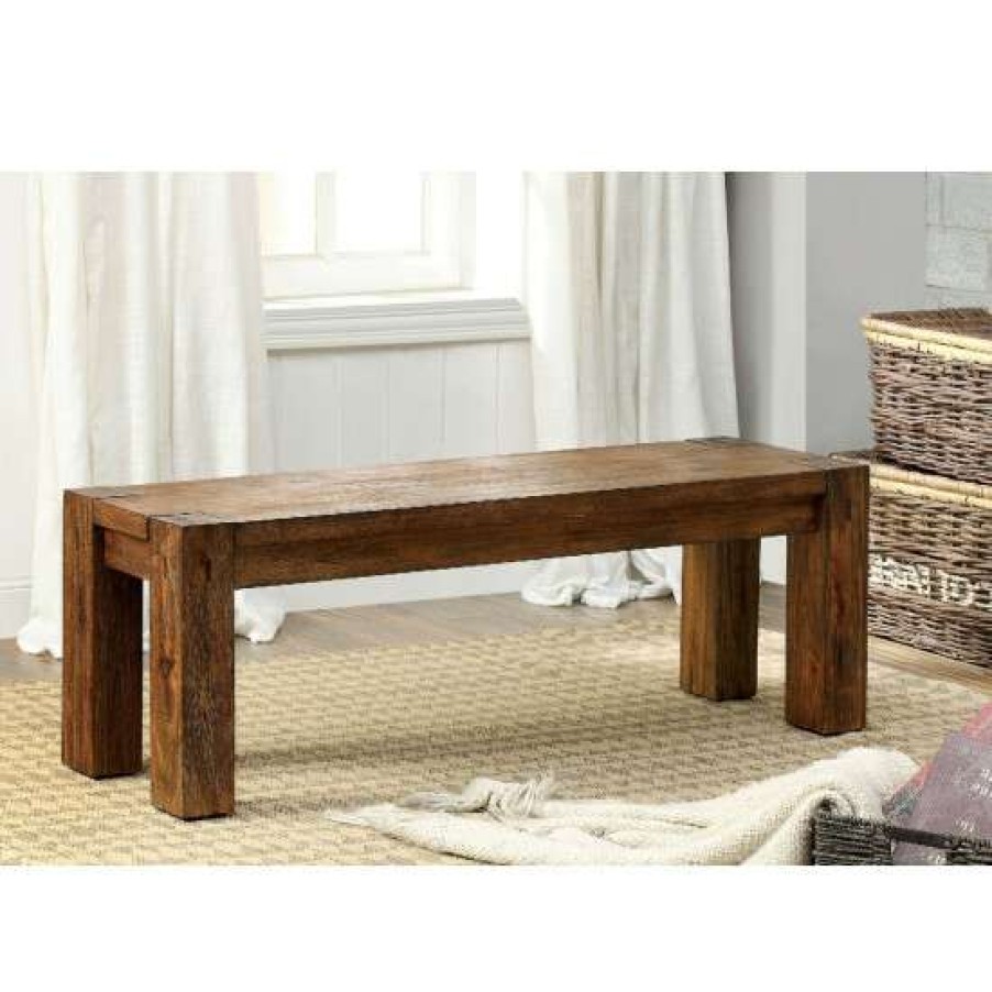 Furniture * | Best Deal Simple Relax Wooden Bench In Dark Oak Finish