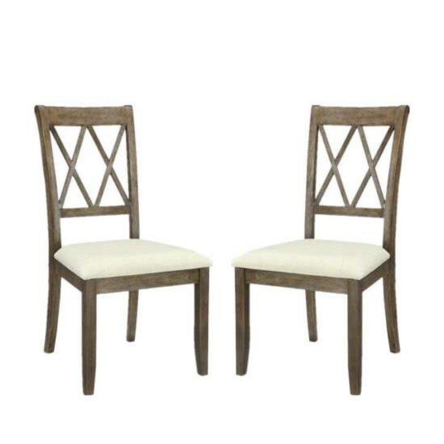 Furniture * | Brand New Simple Relax Set Of 2 Linen Upholstered Side Chair In Beige And Salvage Brown