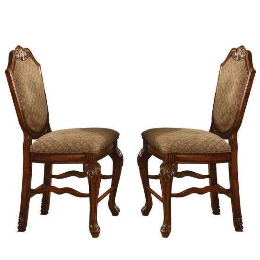 Furniture * | Outlet Simple Relax Set Of 2 Fabric Upholstered Counter Height Chair In Cherry Finish