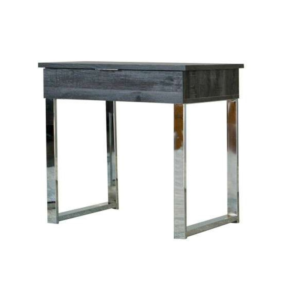 Furniture * | Coupon Simple Relax 1 Drawer End Table With Metal Legs In Dark Charcoal And Chrome