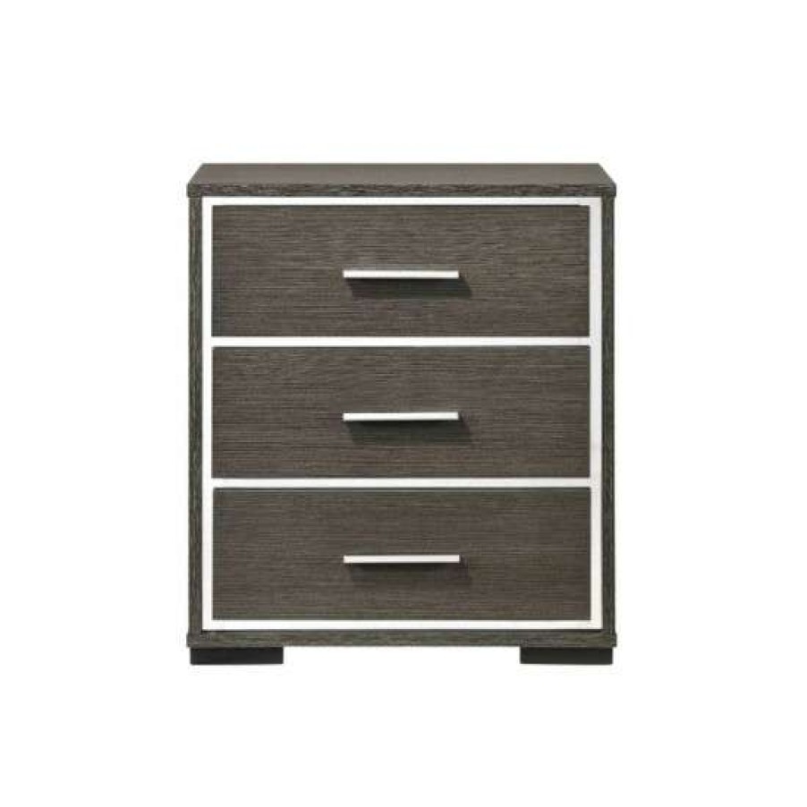 Furniture * | Cheap Simple Relax 3 Drawers Nightstand With Usb Port In Gray Oak Finish