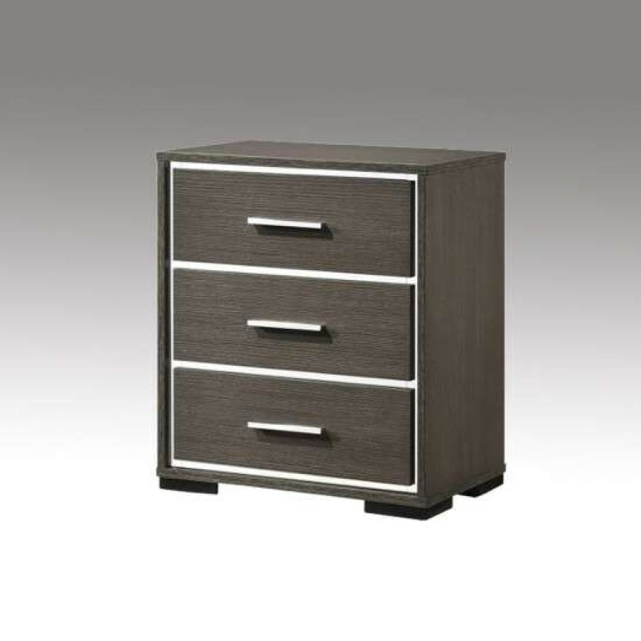 Furniture * | Cheap Simple Relax 3 Drawers Nightstand With Usb Port In Gray Oak Finish