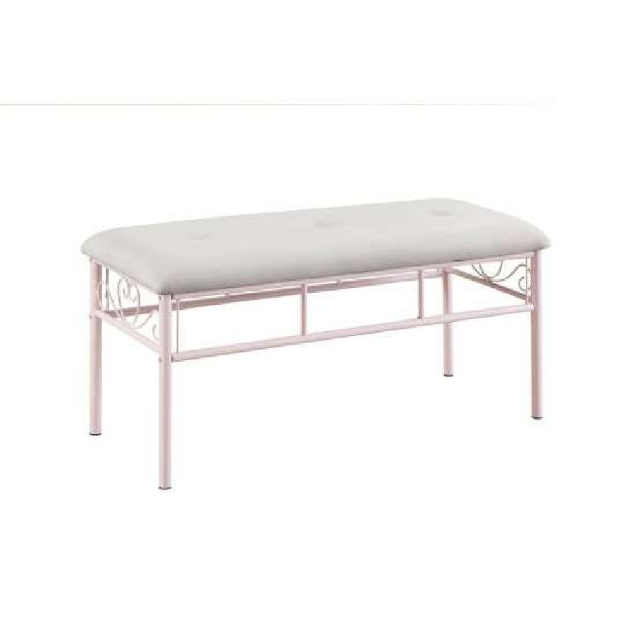 Furniture * | Best Sale Simple Relax Tufted Upholstered Bench In Powder Pink Finish