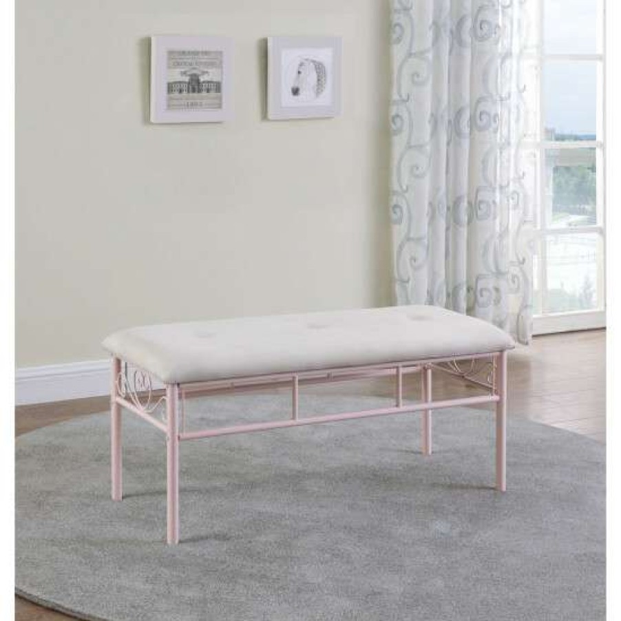 Furniture * | Best Sale Simple Relax Tufted Upholstered Bench In Powder Pink Finish