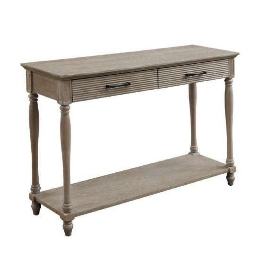 Furniture * | Promo Simple Relax 2 Drawers Wooden Sofa Table In Weathered Oak Finish