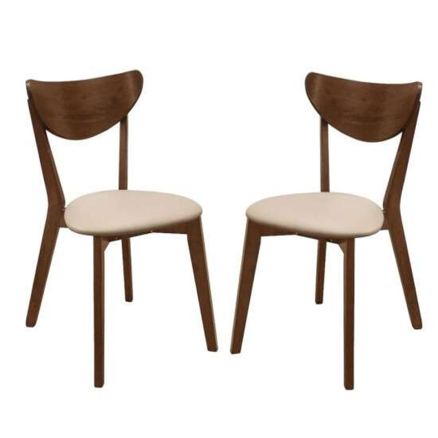 Furniture * | Cheap Simple Relax Set Of 2 Dining Side Chairs In Beige And Chesnut