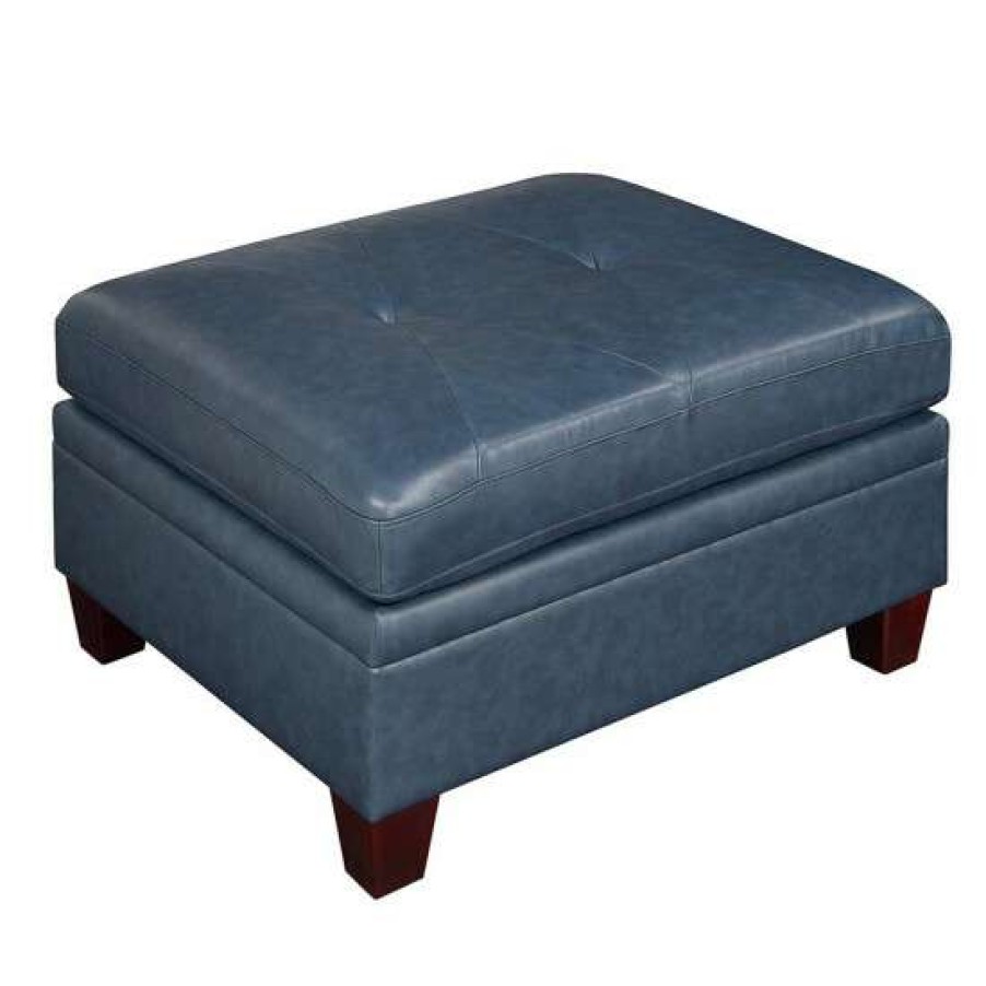 Furniture * | Flash Sale Simple Relax Genuine Leather Upholstered Modular Ottoman With Tufting Design Grey