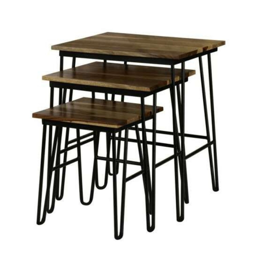 Furniture * | Cheapest Simple Relax 3 Piece Nesting Table With Metal Legs In Natural And Black