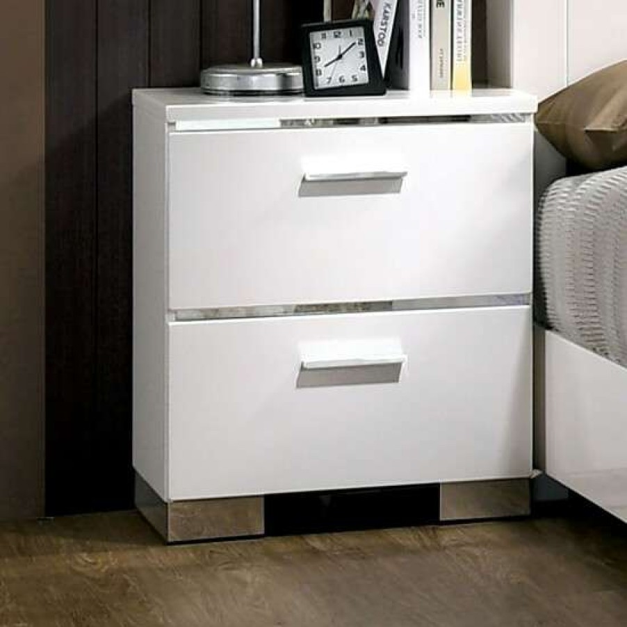 Furniture * | Discount Simple Relax High Gloss Finish Nightstand, White