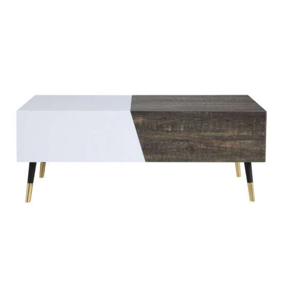 Furniture * | Best Sale Simple Relax White High Gloss Coffee Table In Rustic Oak Finish