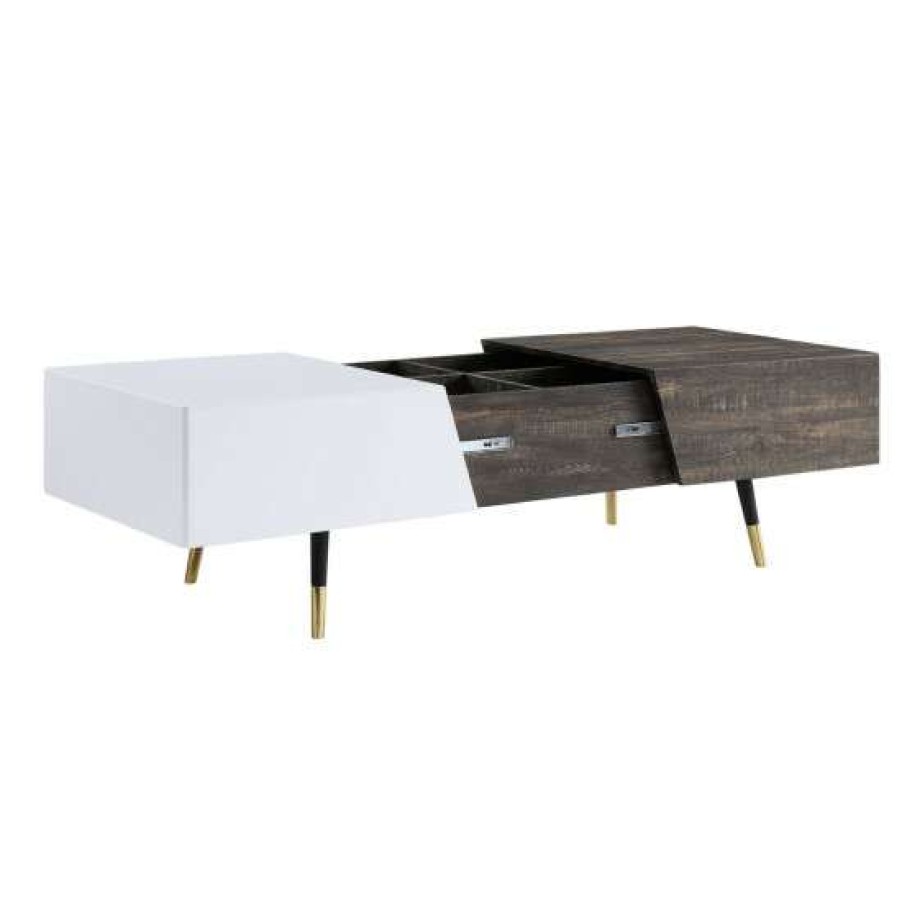 Furniture * | Best Sale Simple Relax White High Gloss Coffee Table In Rustic Oak Finish