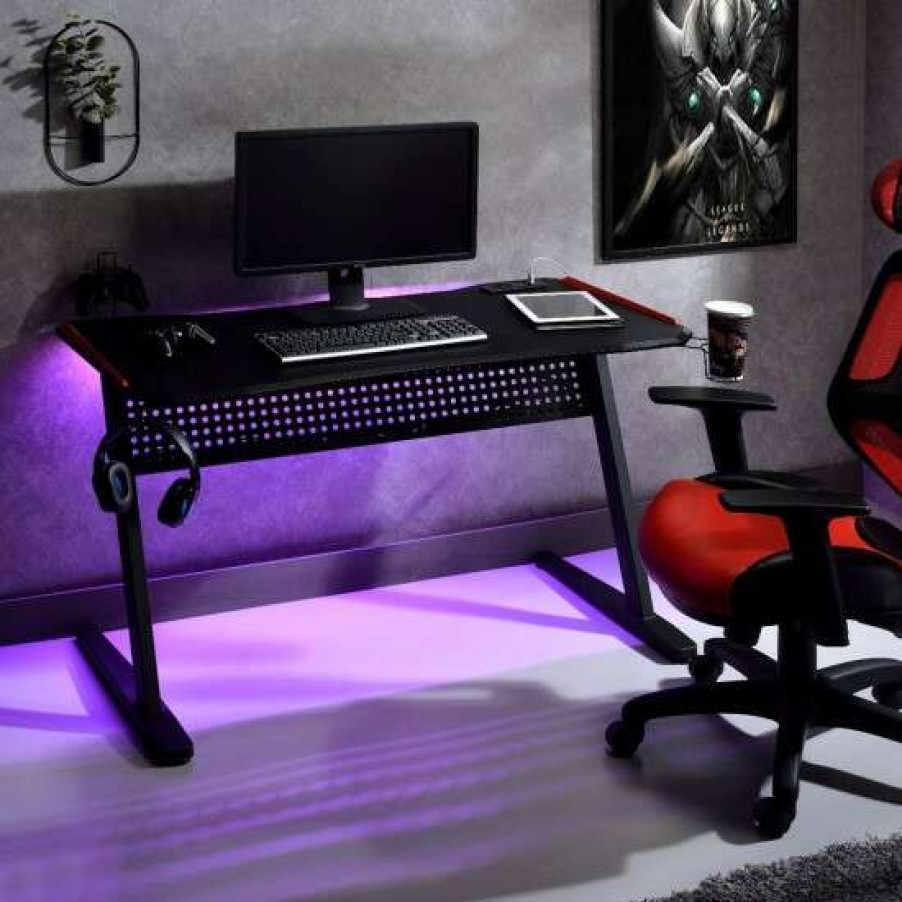 Furniture * | Best Pirce Simple Relax Gaming Table With Usb Port In Black And Red