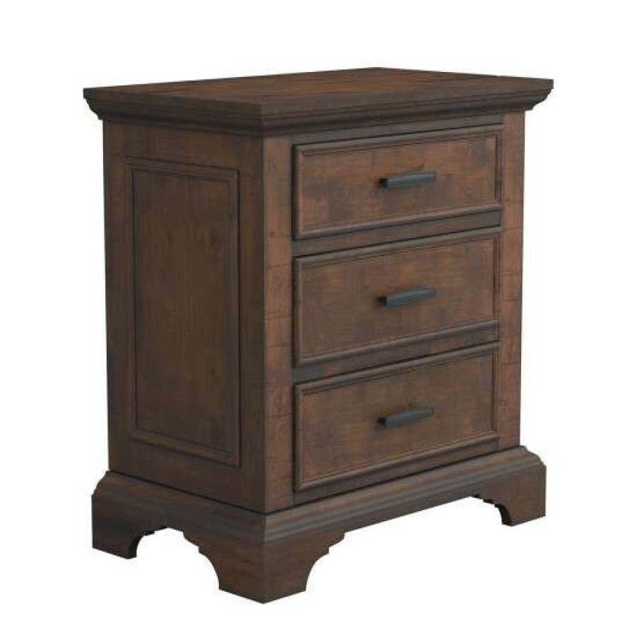 Furniture * | Hot Sale Simple Relax Wood Nightstand With 3 Drawers In Vintage Bourbon