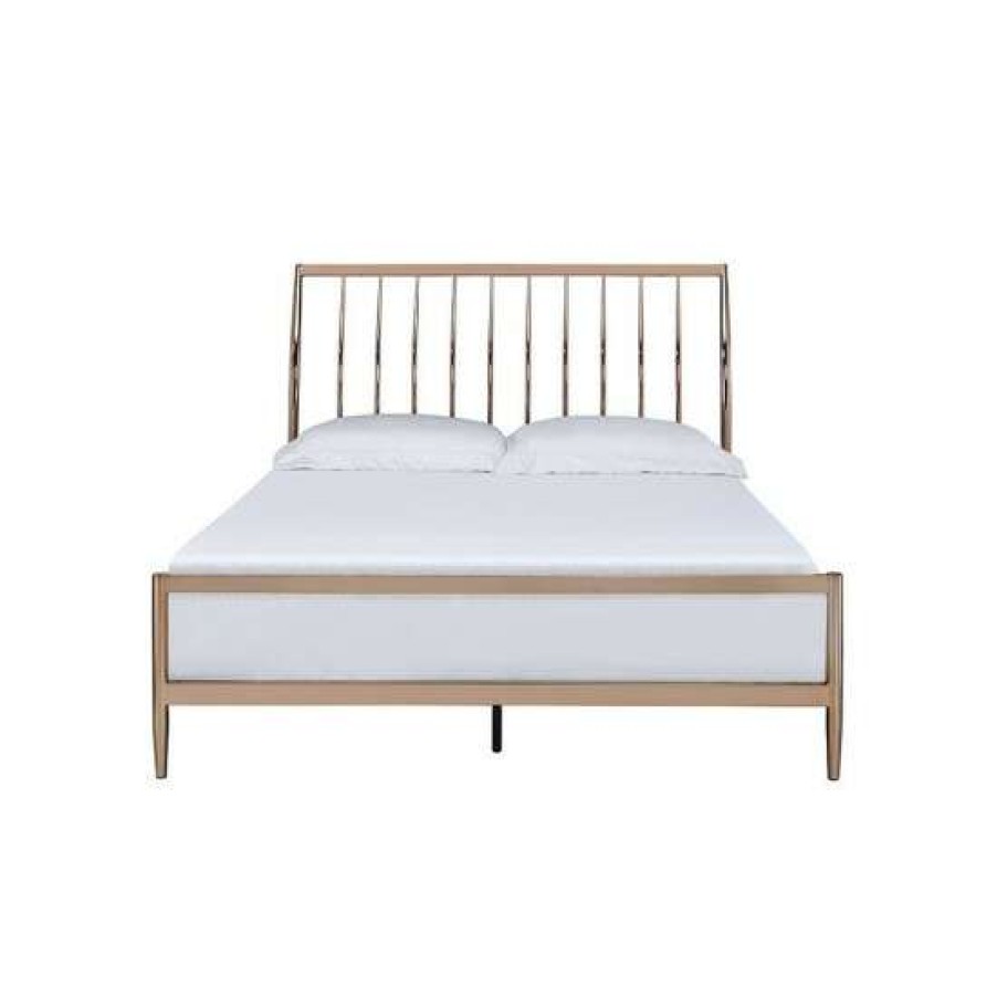 Furniture * | Deals Simple Relax Metal Frame Queen Bed In Copper Finish