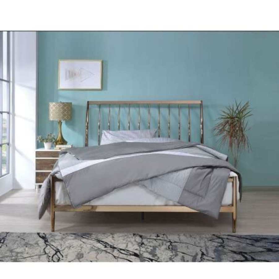 Furniture * | Deals Simple Relax Metal Frame Queen Bed In Copper Finish