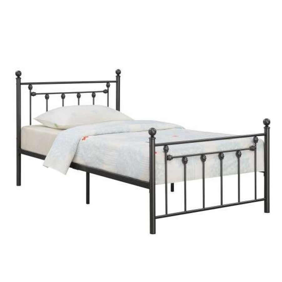 Furniture * | Best Sale Simple Relax Metal Slatted Headboard Platform Bed In Gunmetal