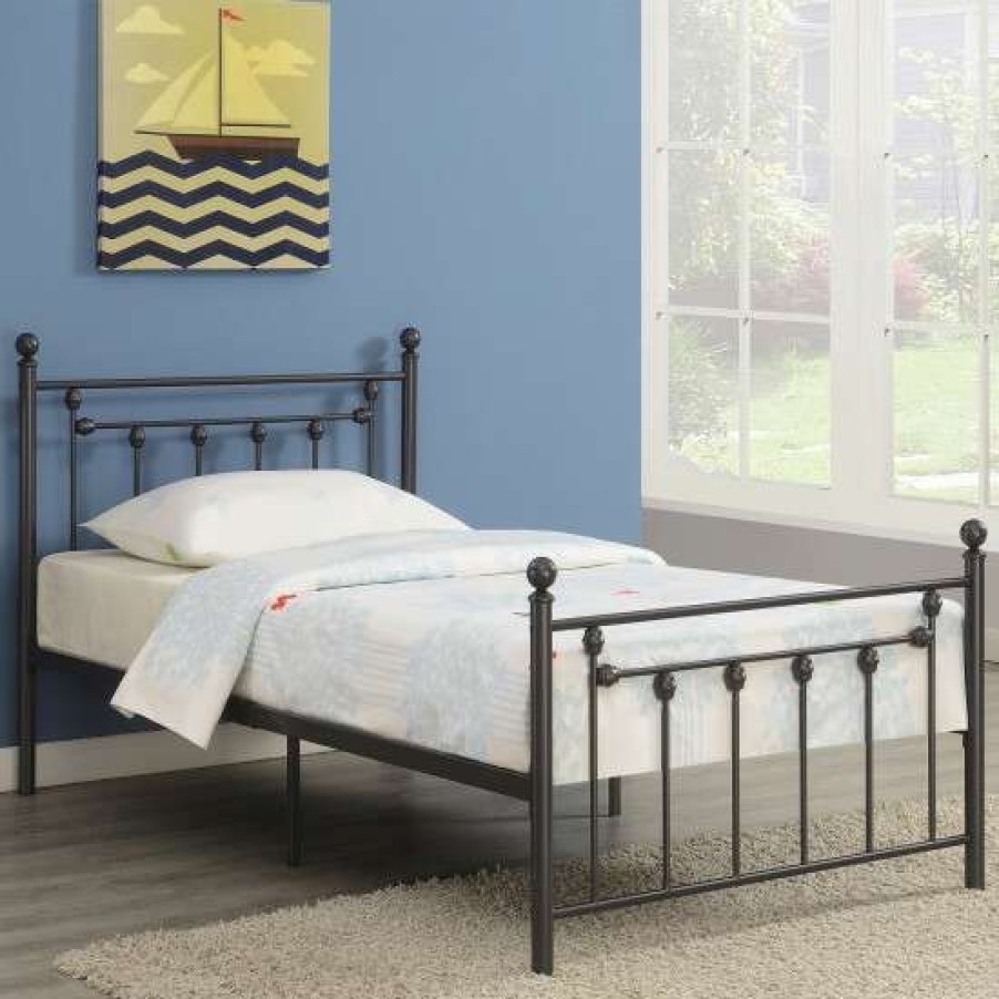 Furniture * | Best Sale Simple Relax Metal Slatted Headboard Platform Bed In Gunmetal