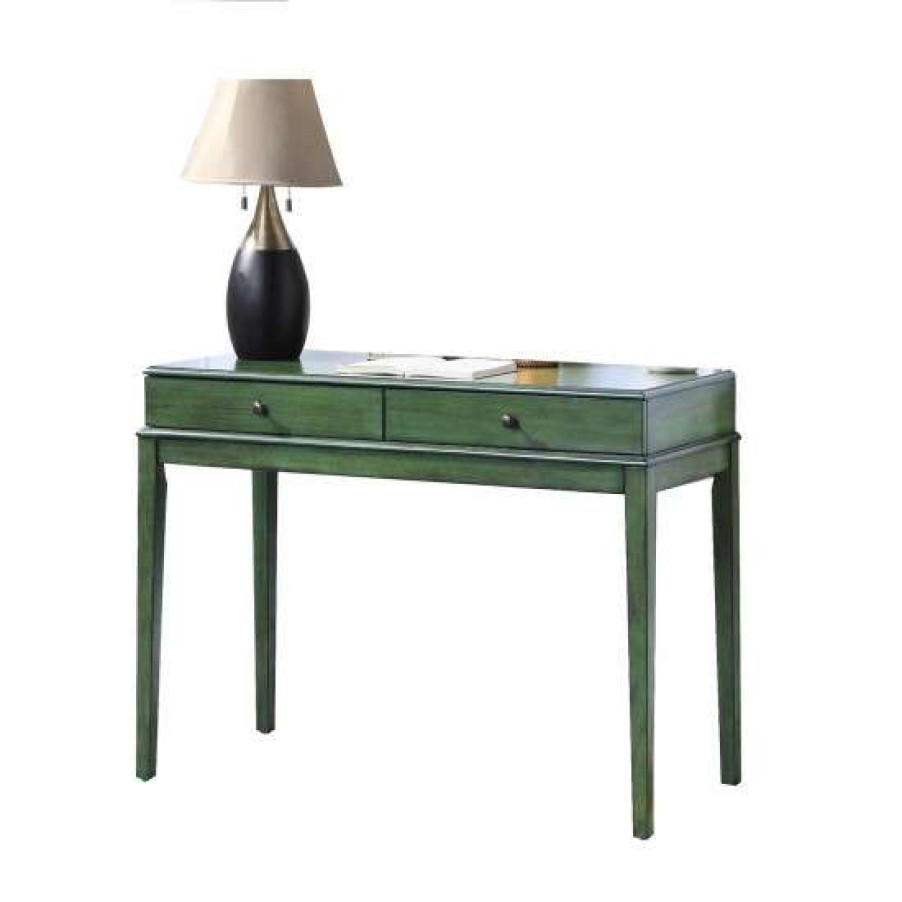 Furniture * | Top 10 Simple Relax 2 Drawers Wooden Writing Desk In Antique Green Finish